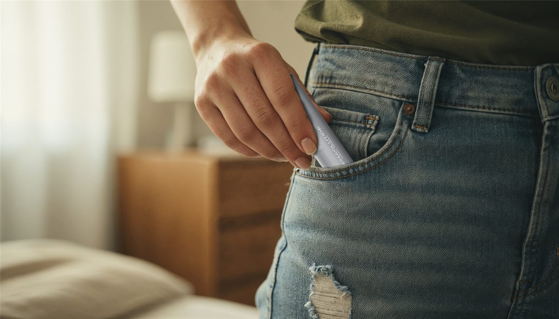 Close-up of applying THIN spray beneath the tongue